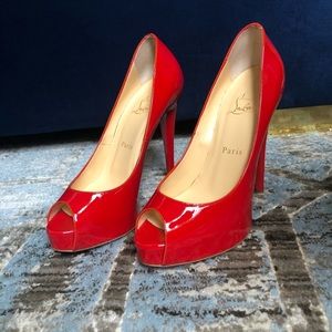 Christian Louboutin Red Sexy Peep Toe Pumps